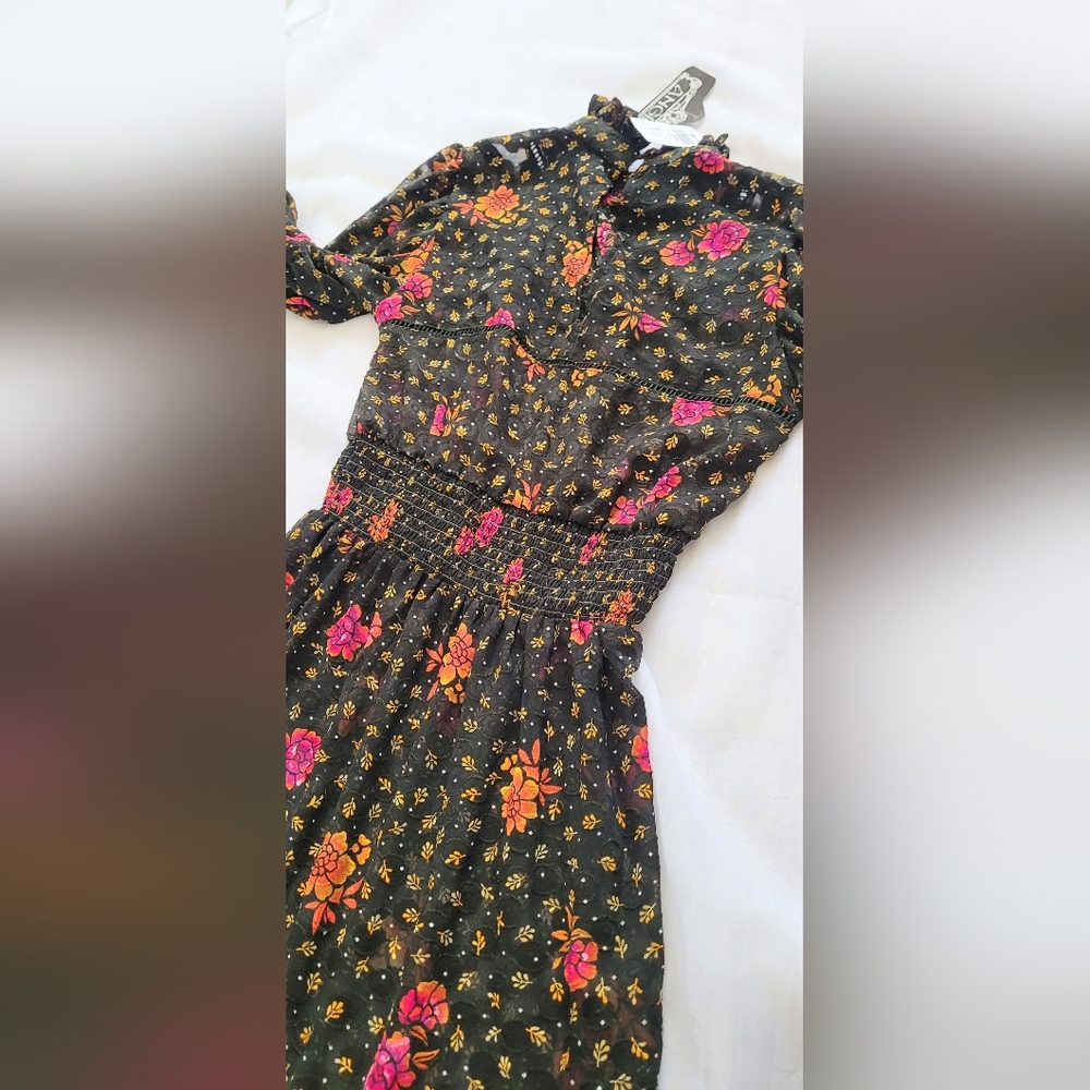 NWT!Spring Boho Sheer Textured Elegant High-Neck Women's Floral Midi Dress Small - Picture 9 of 17